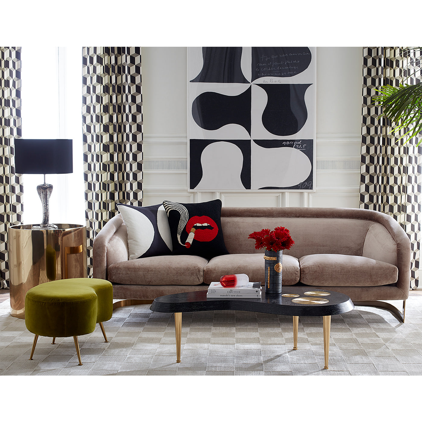 Jonathan Adler Needlepoint Kissen Lips Smolder | 45x45 cm