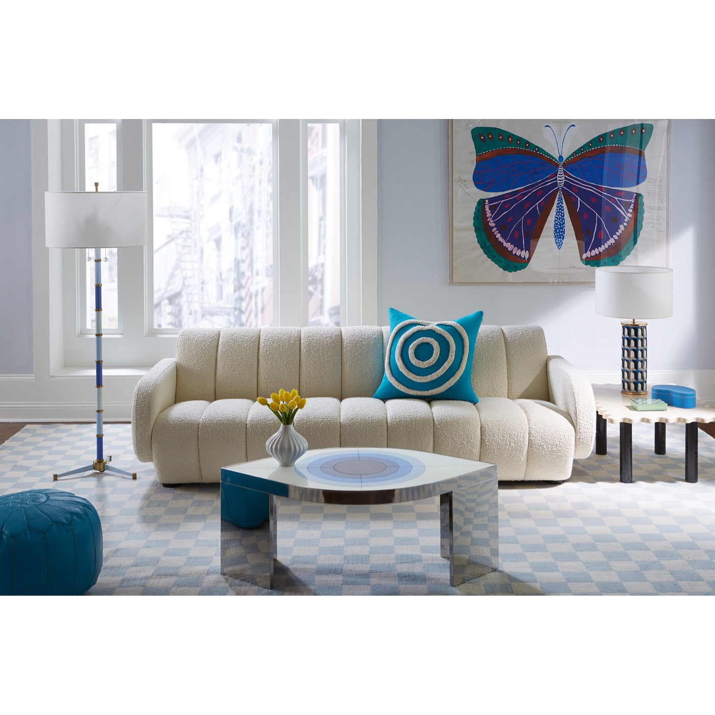 Jonathan Adler Teppich Checkerboard Small Scale Flatweave | Hellblau