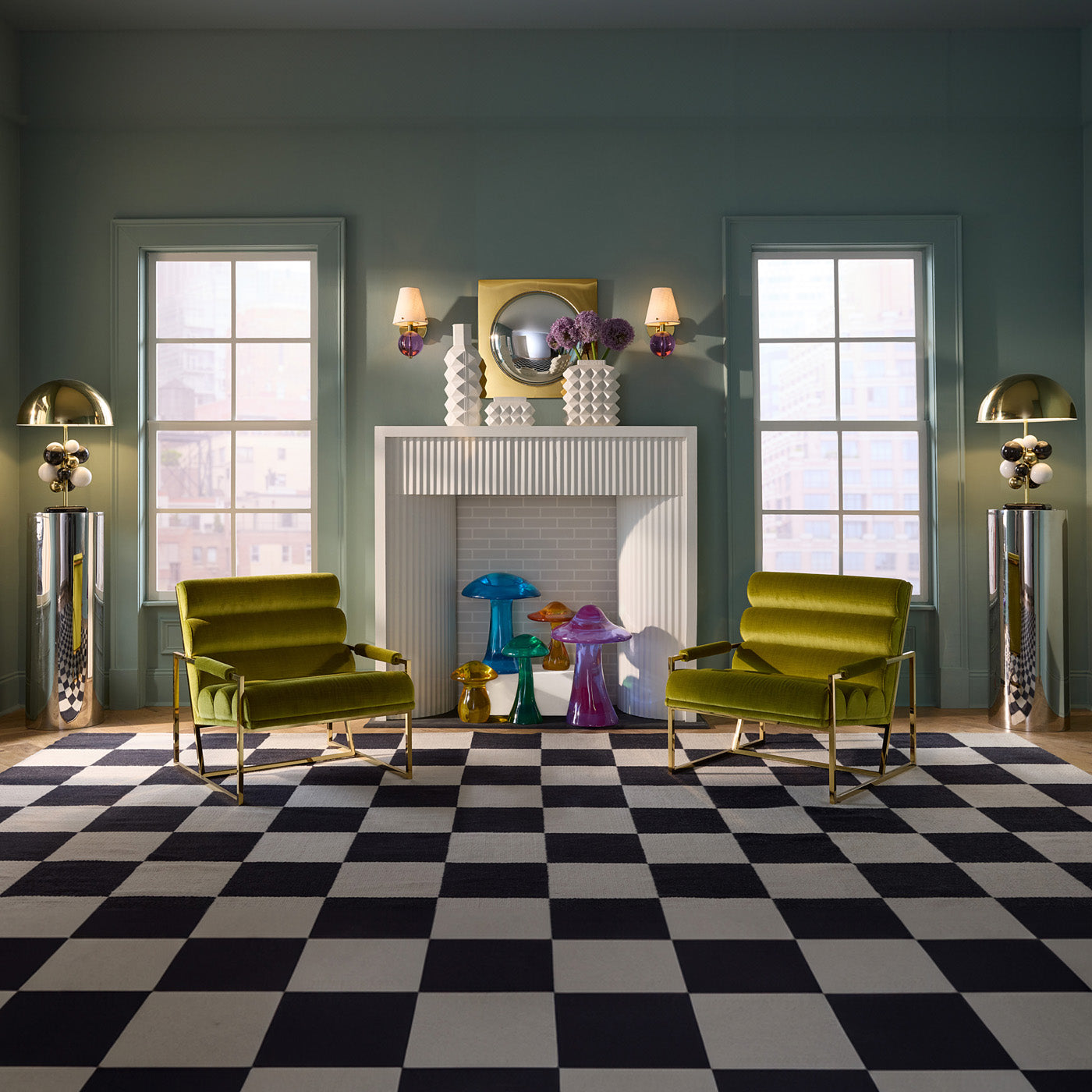 Jonathan Adler Teppich Checkerboard Large Scale Flatweave | Schwarz