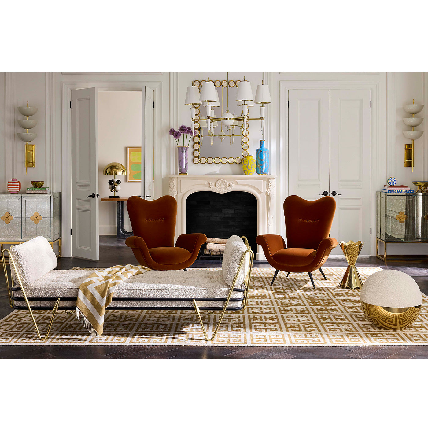 Jonathan Adler 6-flammiger Kronleuchter Chandelier Versailles | Weiß