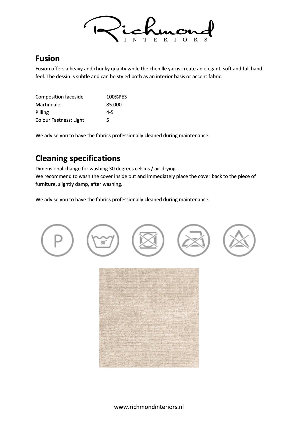 Factsheet Richmond Interiors Chenille Stoff Fusion