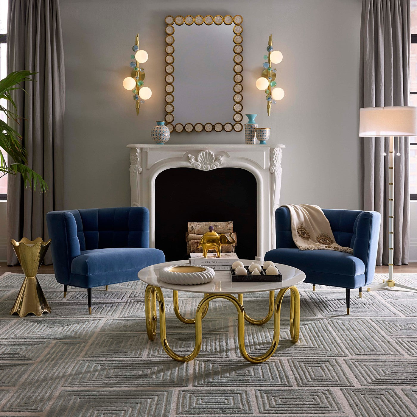 Jonathan Adler Samt Lounge-Sessel Draper Club Chair | Varese Mariner