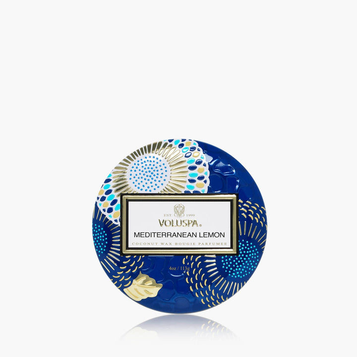 Voluspa Scented Candle Mediterranean Lemon | Small Tin with Lid
