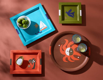 Jonathan Adler rundes Leder-Dekotablett Playa Sun Tray | Braun