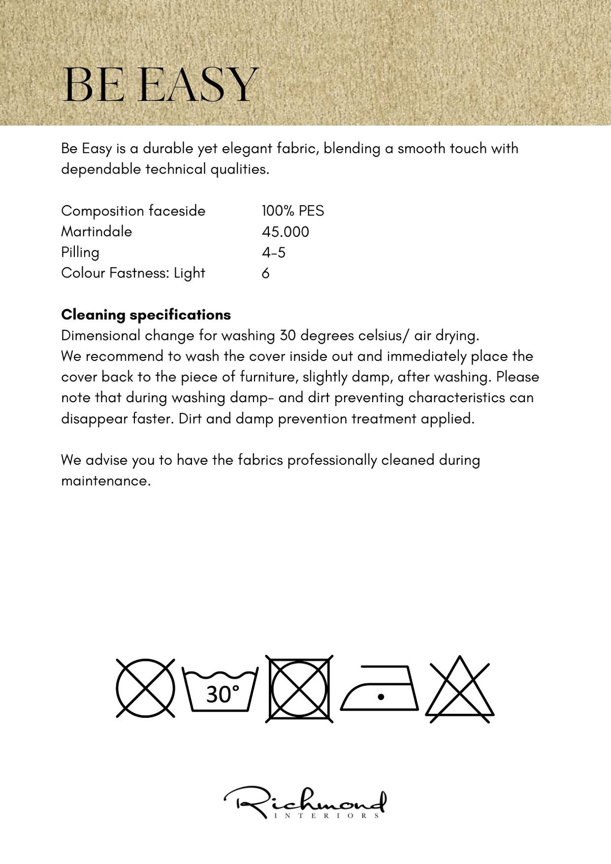 Factsheet Richmond Interiors Tissu Be Easy