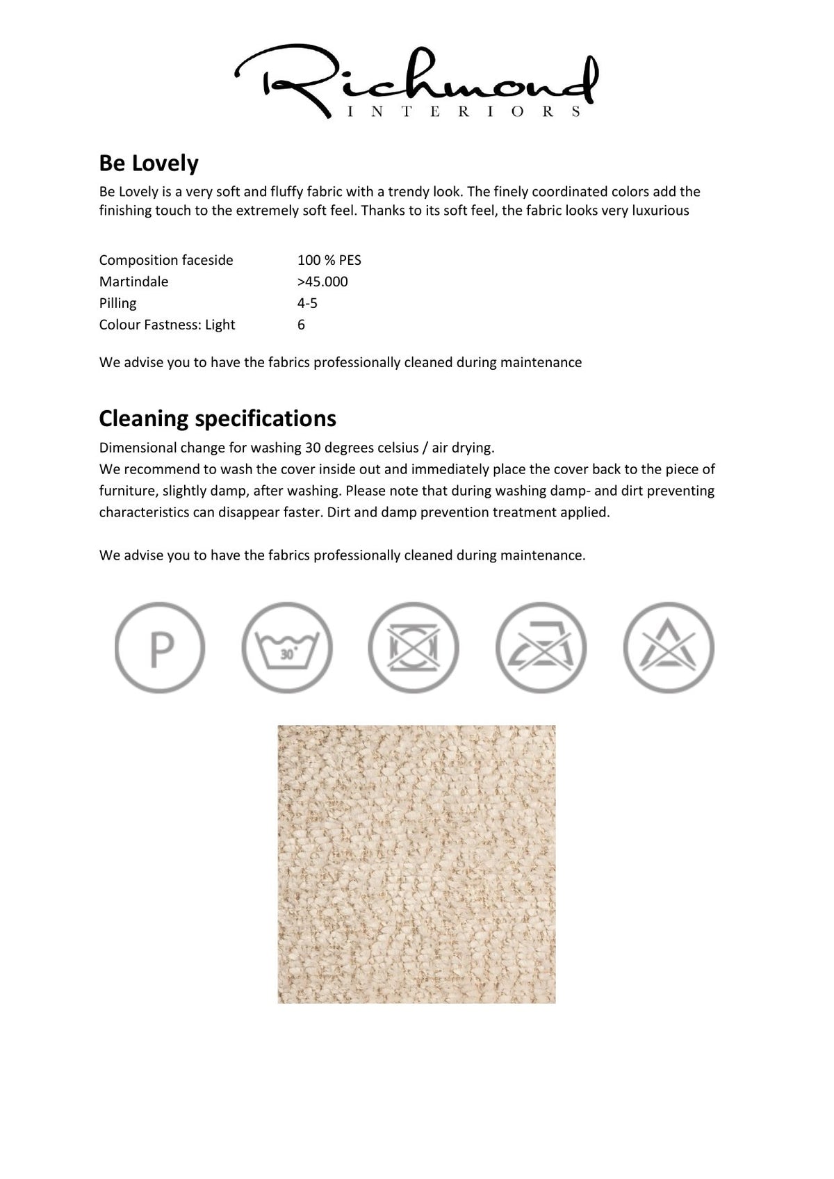 Factsheet Tissu Be Lovely de Richmond Interiors