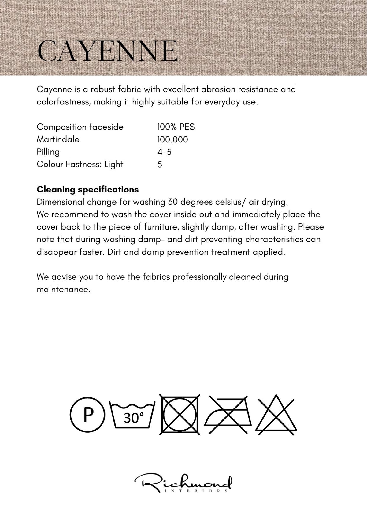 Factsheet Richmond Interiors Fabric Cayenne