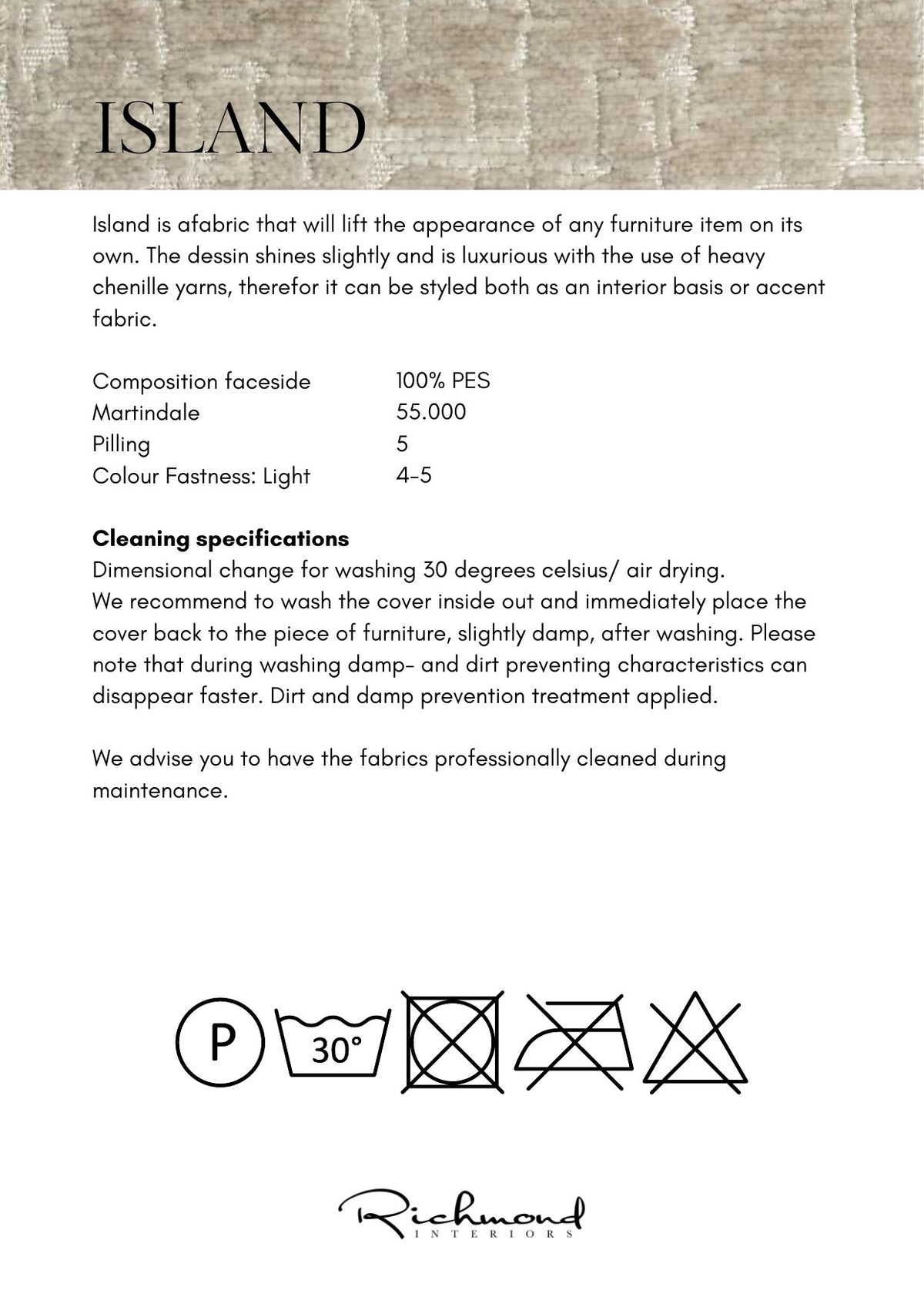 Factsheet Richmond Interiors Tissu Island
