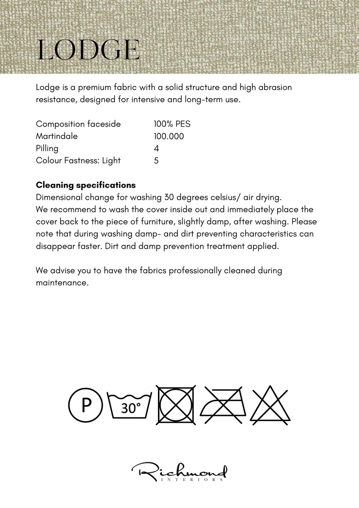 Factsheet Richmond Interiors Fabric Lodge