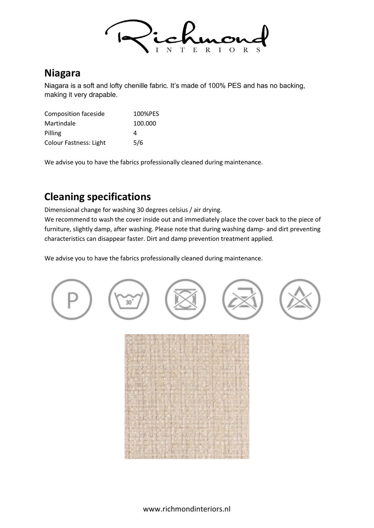 Factsheet Richmond Interiors Tissu Niagara