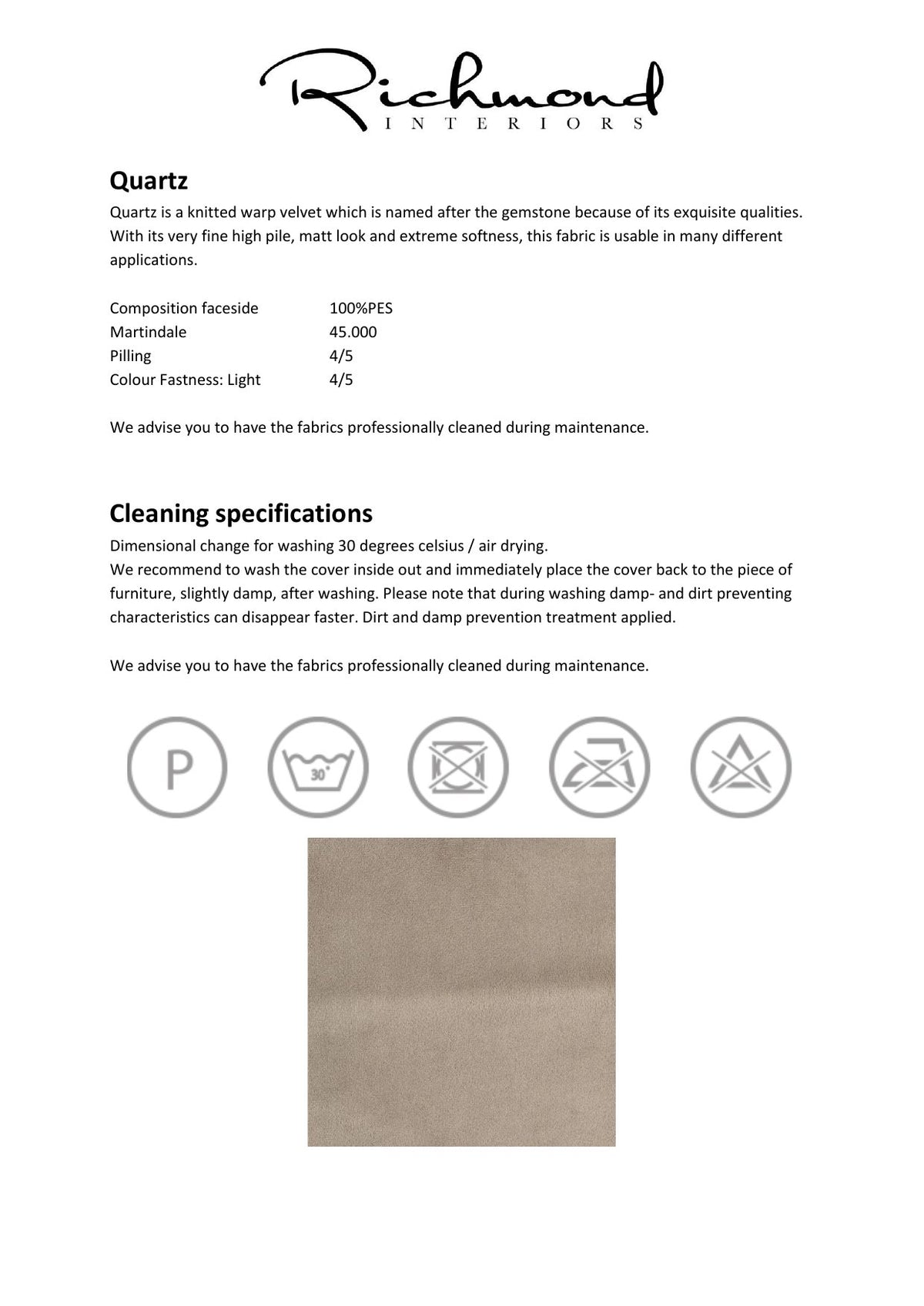 Factsheet Richmond Interiors velours Quartz