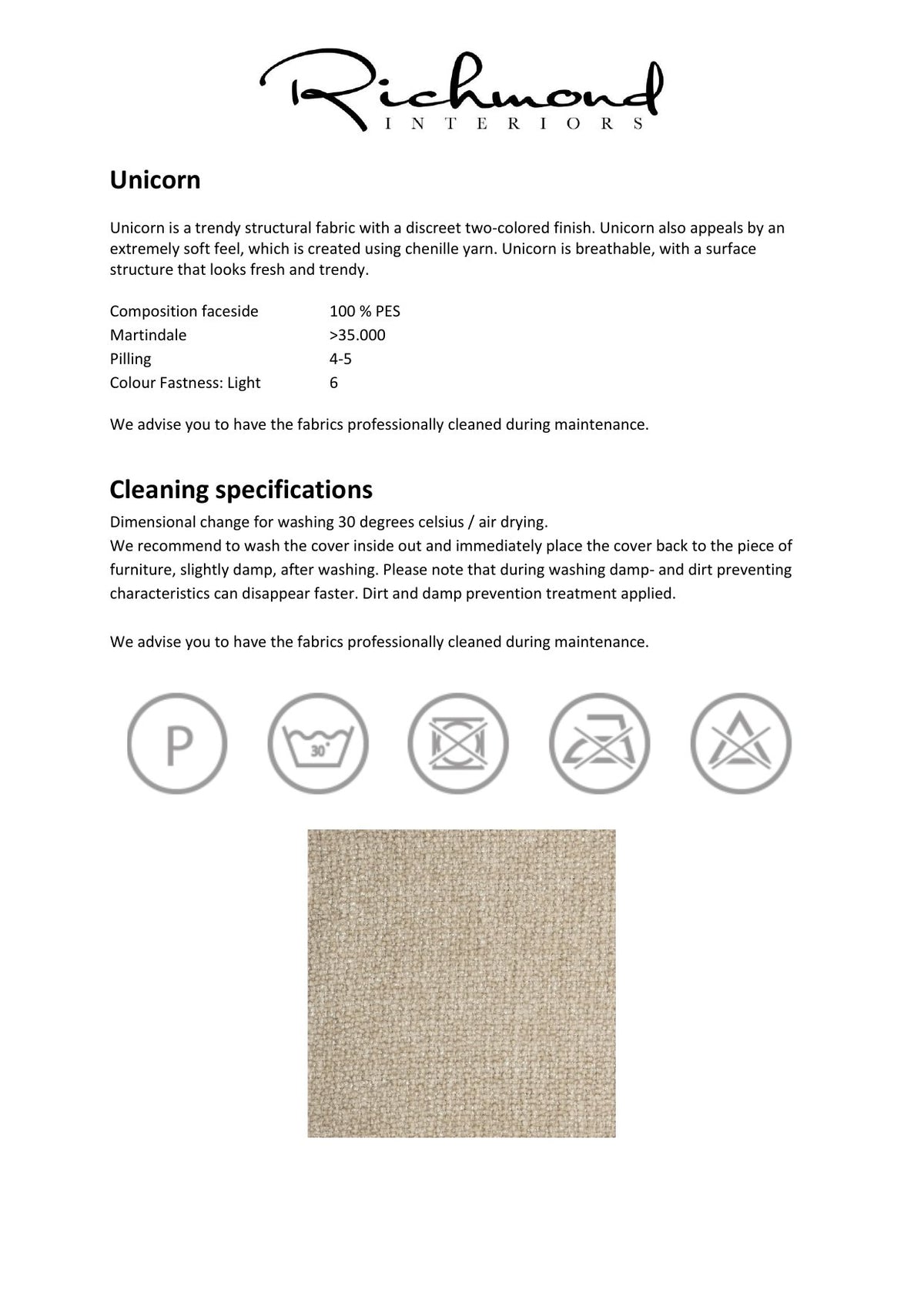 Factsheet Tissu Unicorn de Richmond Interiors