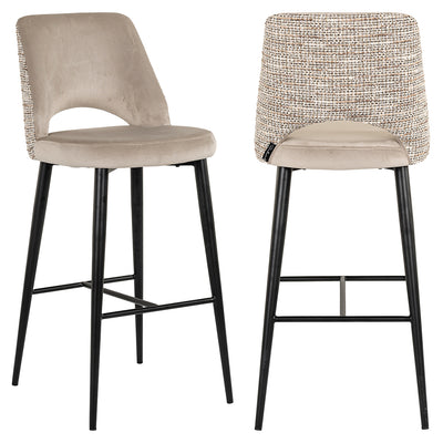 Richmond Interiors Samt-Barhocker Tabitha | Nature & Khaki