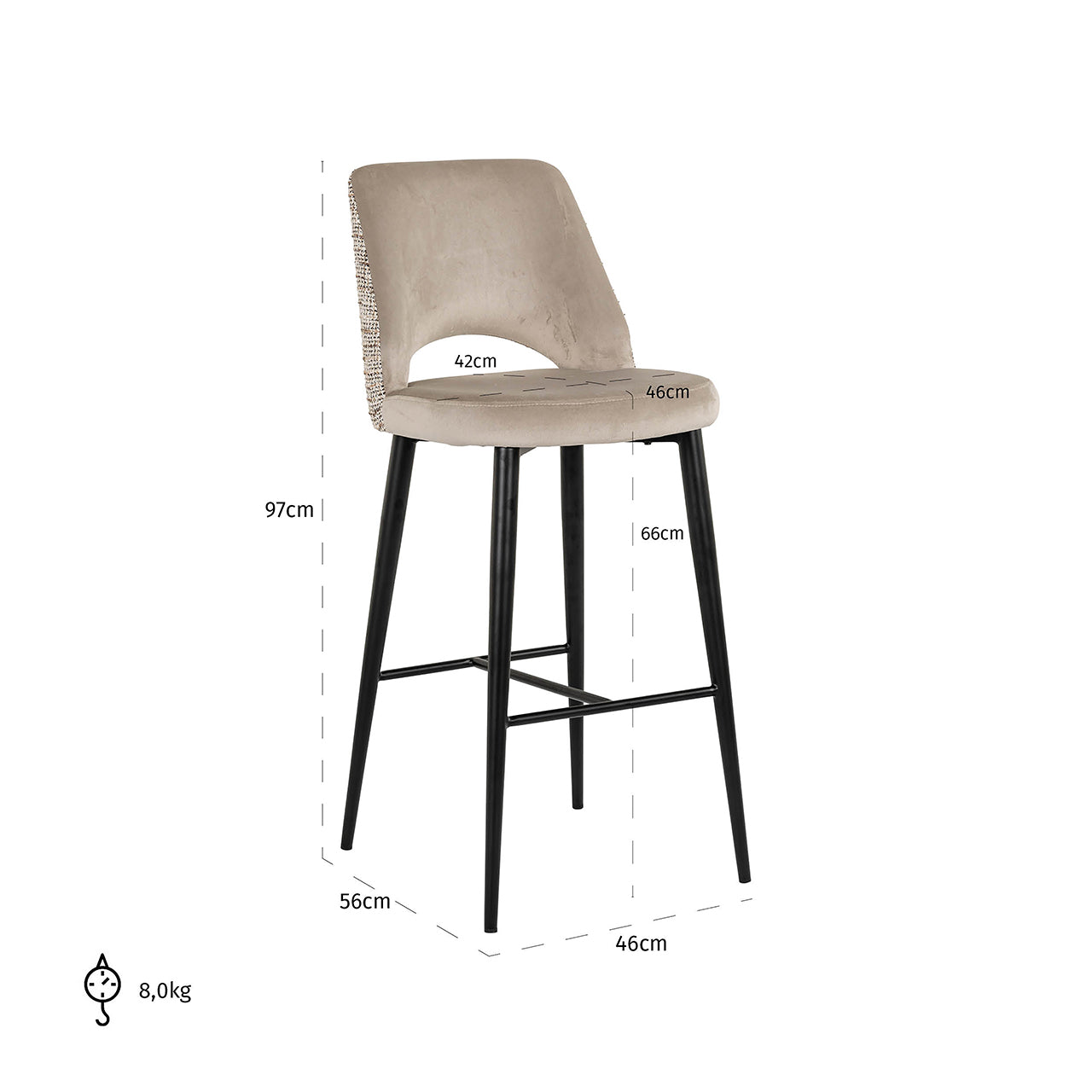 Richmond Interiors Samt-Barhocker Tabitha | Nature & Khaki