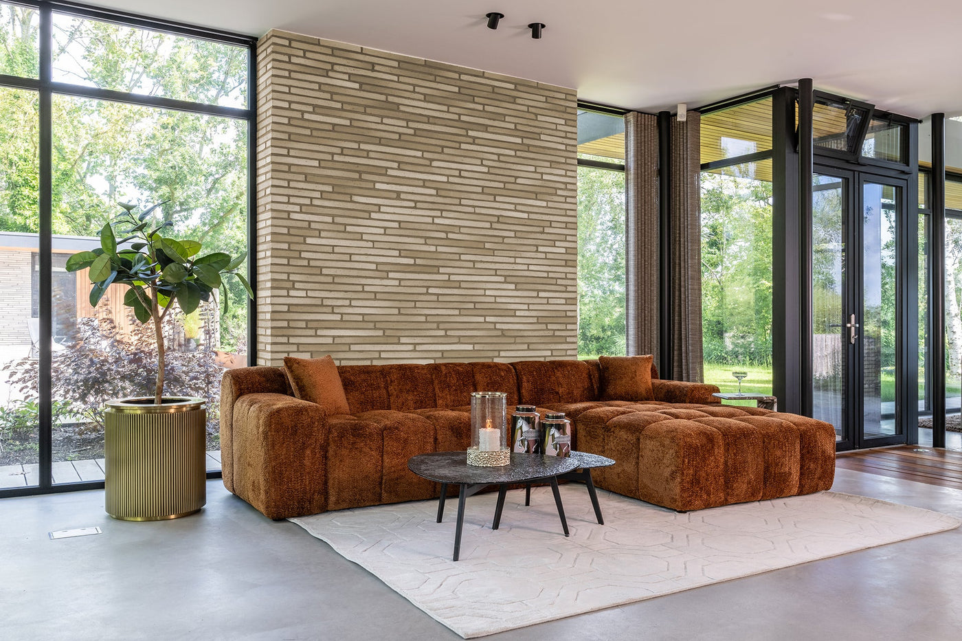 Richmond Interiors Ecksofa Cube 3 Sitzer mit Lounge links | Cinnamon