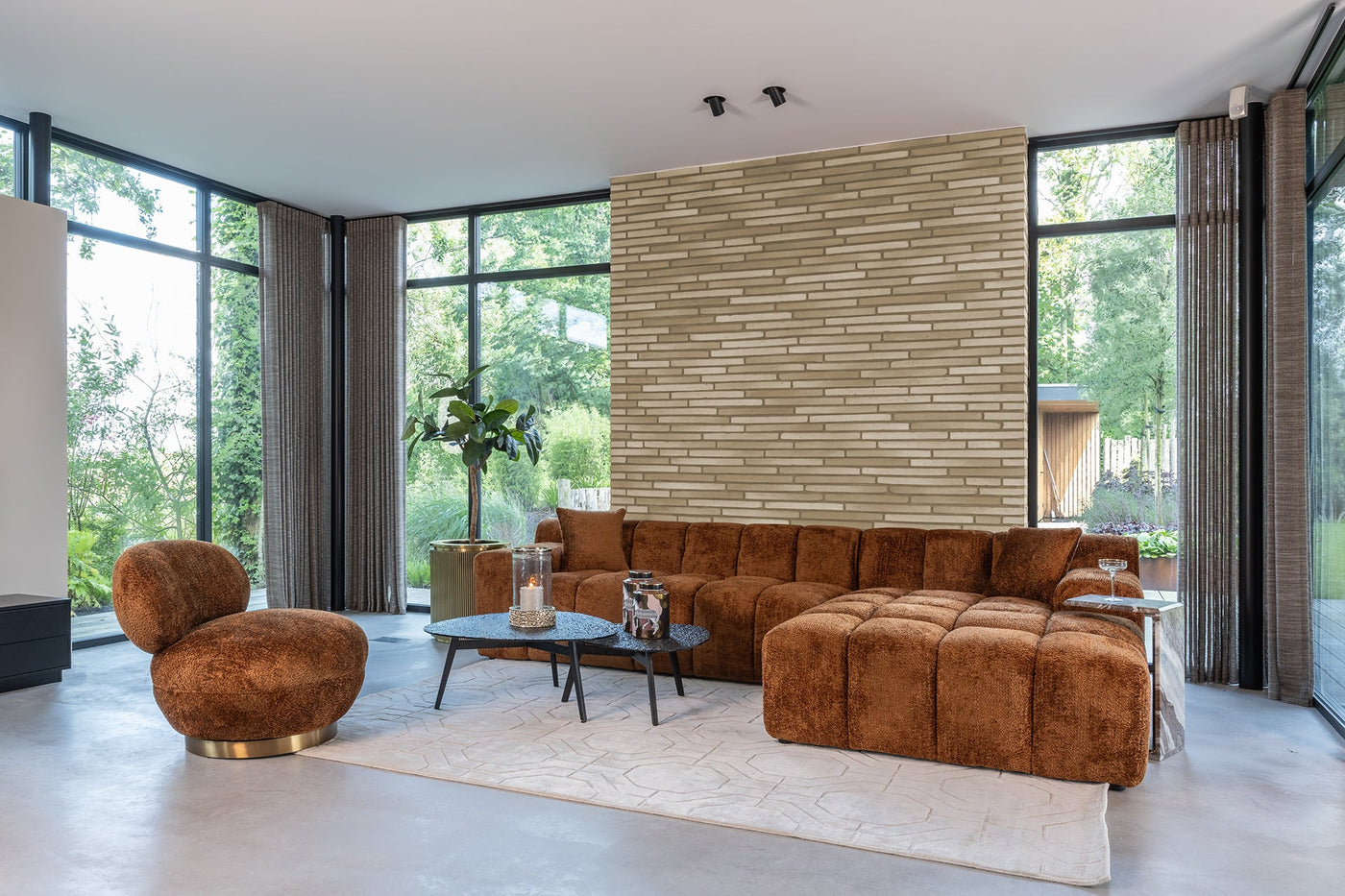 Richmond Interiors Ecksofa Cube 3 Sitzer mit Lounge links | Cinnamon