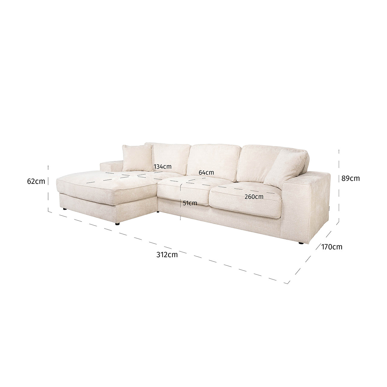Richmond Interiors Chenille-Ecksofa Santos 2,5 Sitzer mit Lounge links | Beige
