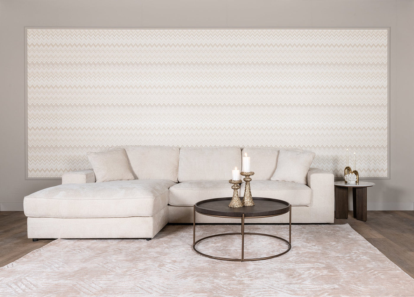 Richmond Interiors Chenille-Ecksofa Santos 2,5 Sitzer mit Lounge links | Beige