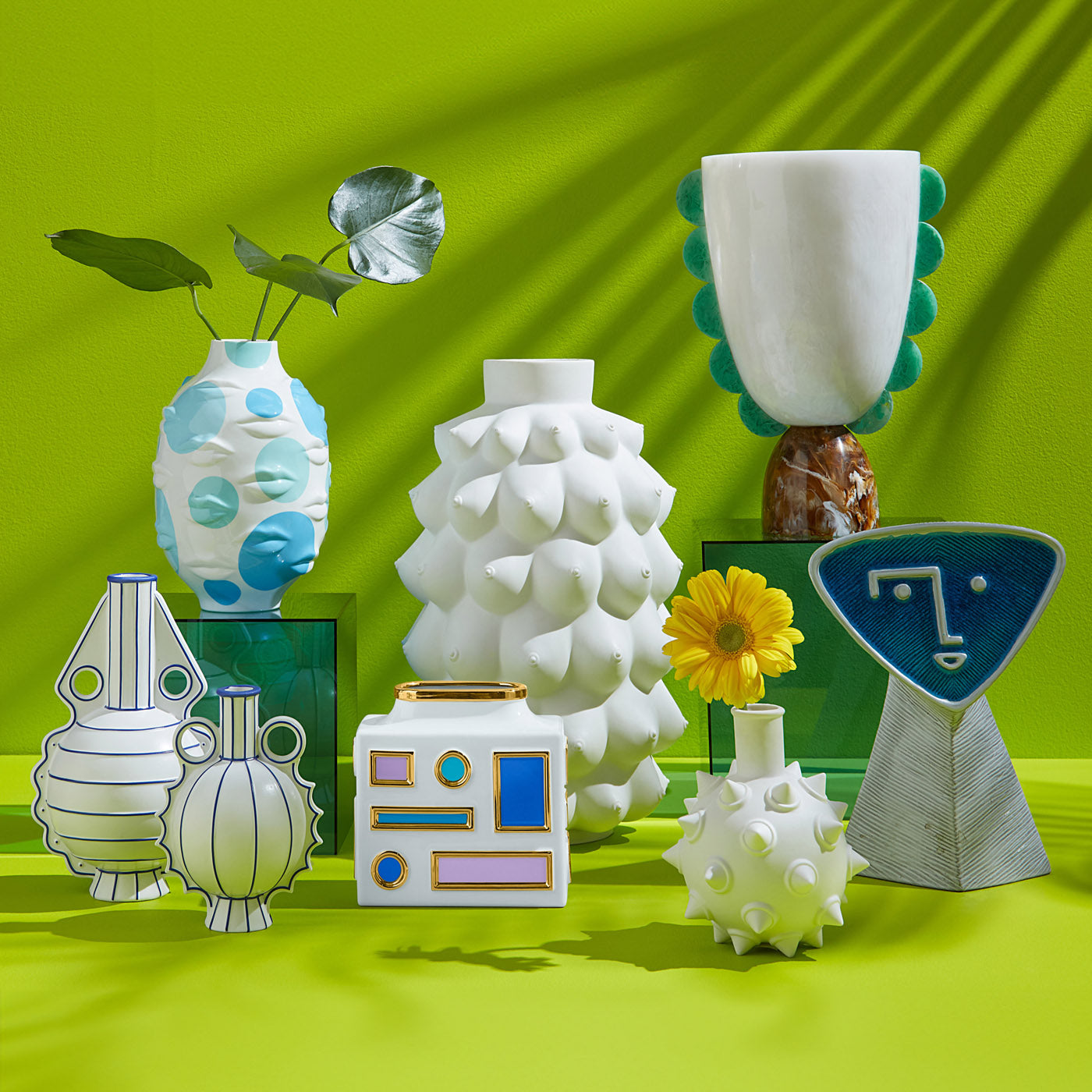 Jonathan Adler Vase Como Scalloped Urn | Weiß & Grün