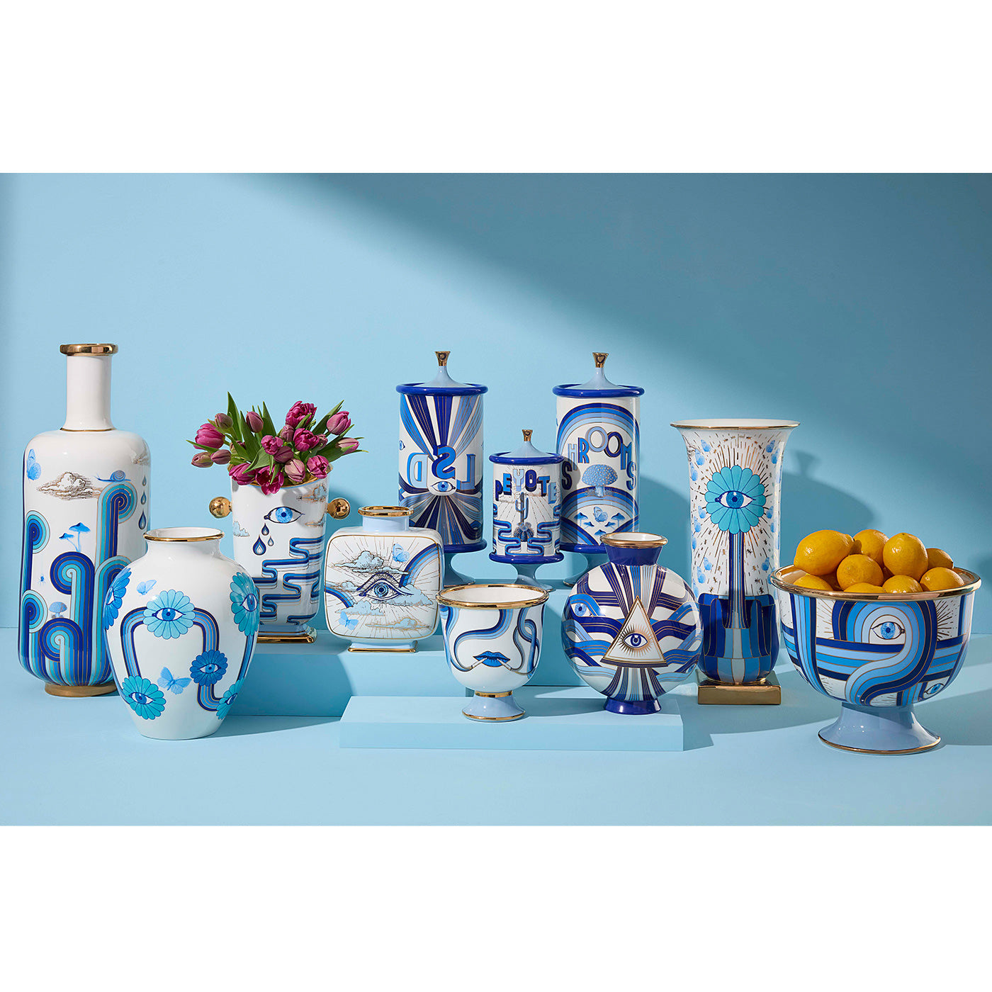 druggist square vase porcelain blue - back view
