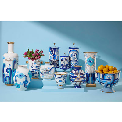 druggist square vase porcelain blue - back view