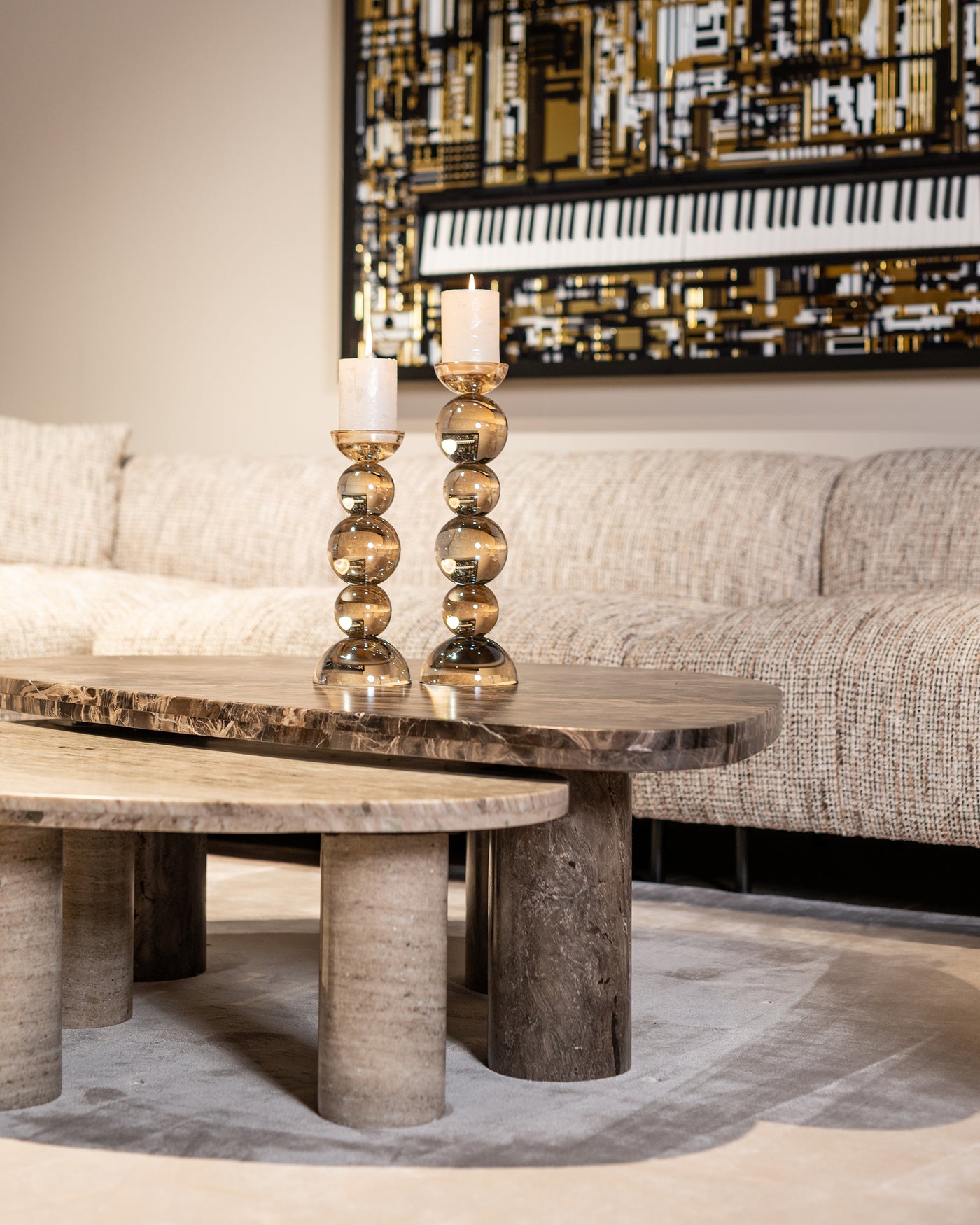Richmond Interiors 2er Set Marmor-Couchtisch Nazario | Grau-Braun