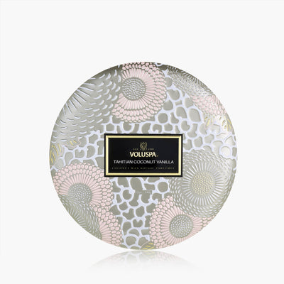 Voluspa 3-Docht Duftkerze Tahitian Coconut Vanilla | Dose mit Deckel