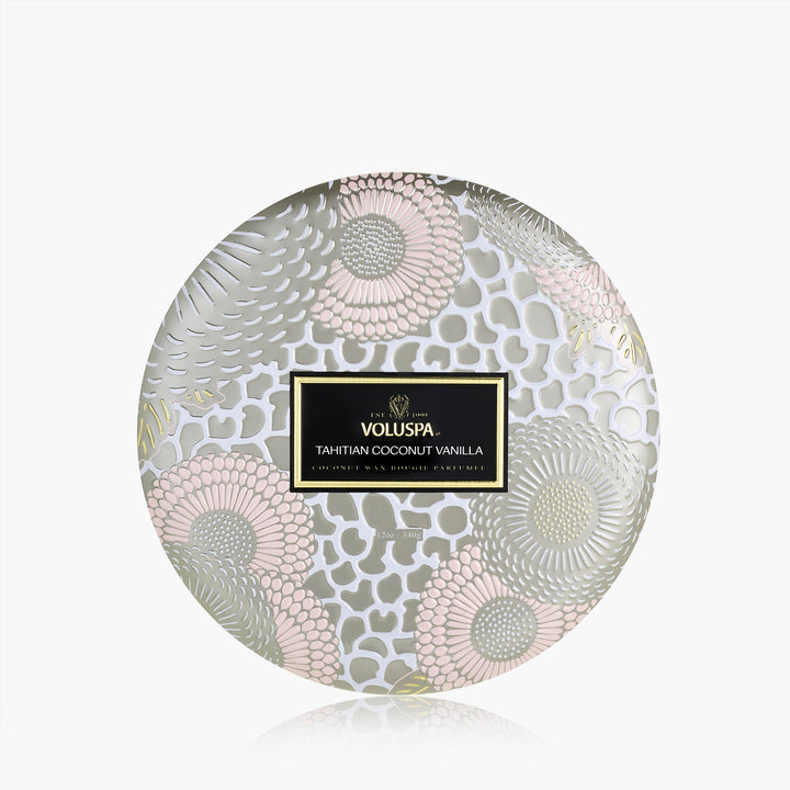Voluspa 3-Docht Duftkerze Tahitian Coconut Vanilla | Dose mit Deckel
