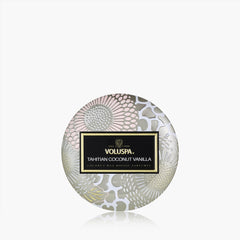 Voluspa Scented Candle Tahitian Coconut Vanilla | Mini Tin with Lid