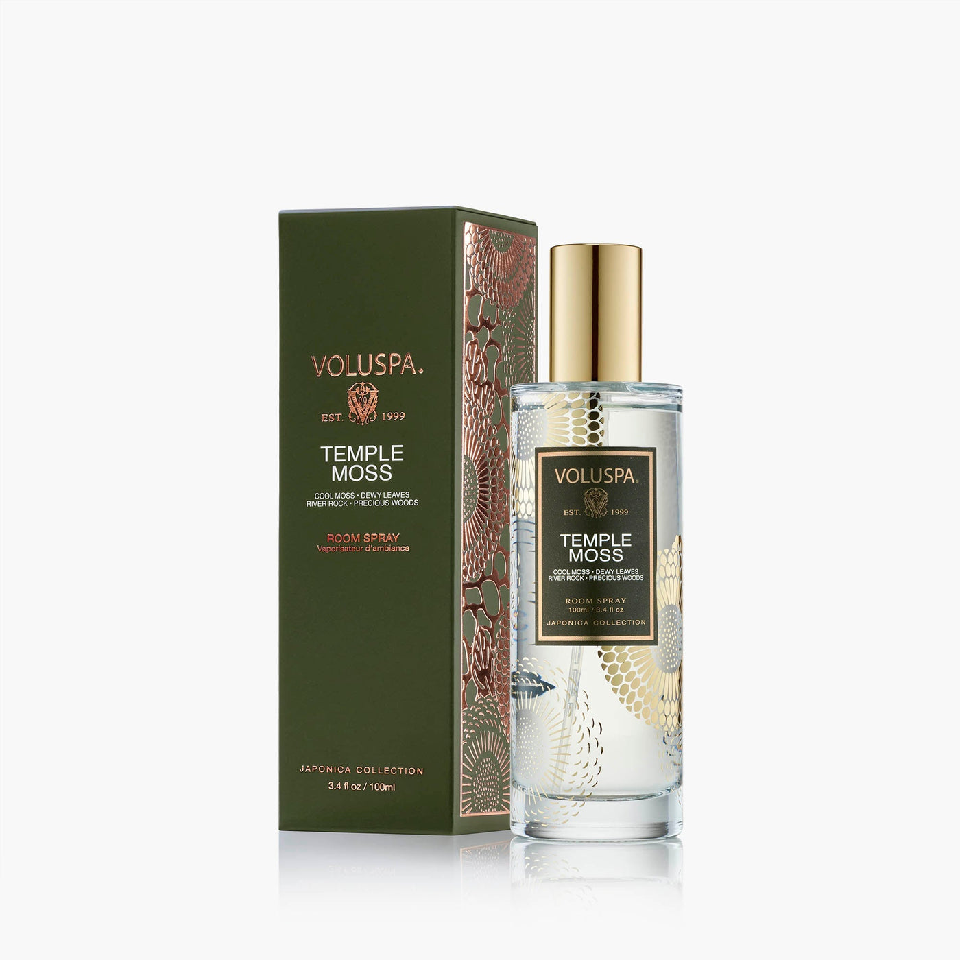 Voluspa Raumspray Temple Moss im edlen Glasflakon
