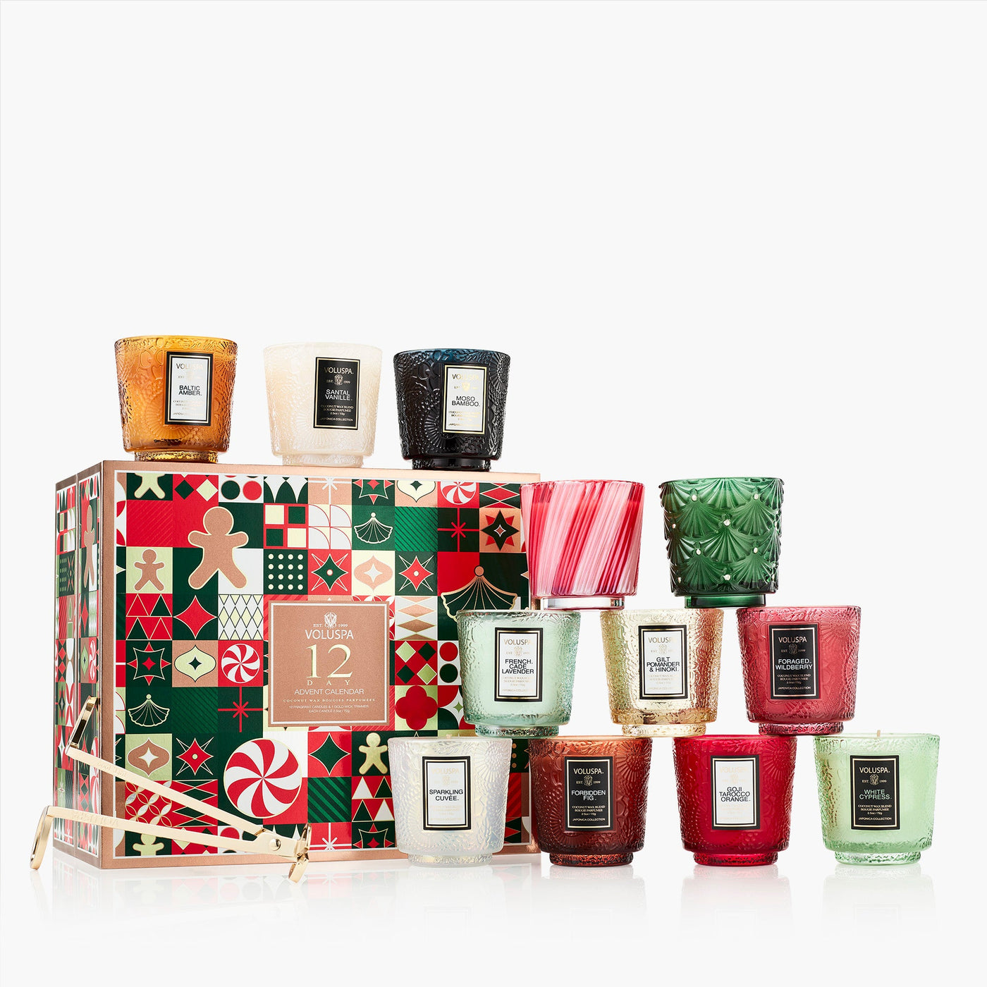 Voluspa Geschenkset Luxuriöser Adventskalender mit 12 Duftkerzen & Dochtschere | Neues Design