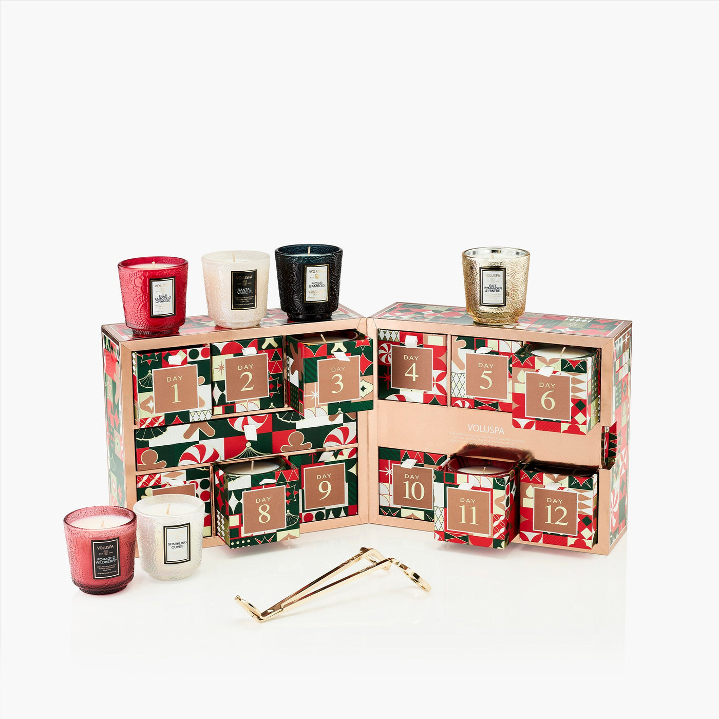 Voluspa Geschenkset Luxuriöser Adventskalender mit 12 Duftkerzen & Dochtschere | Neues Design