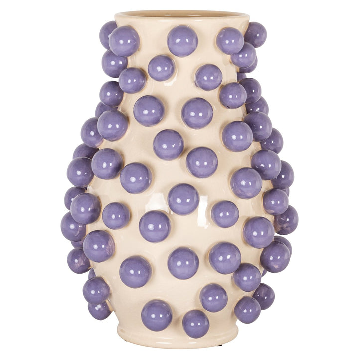 Richmond Interiors Vase Dotty Cremé mit lila Kugeln | H 44 cm