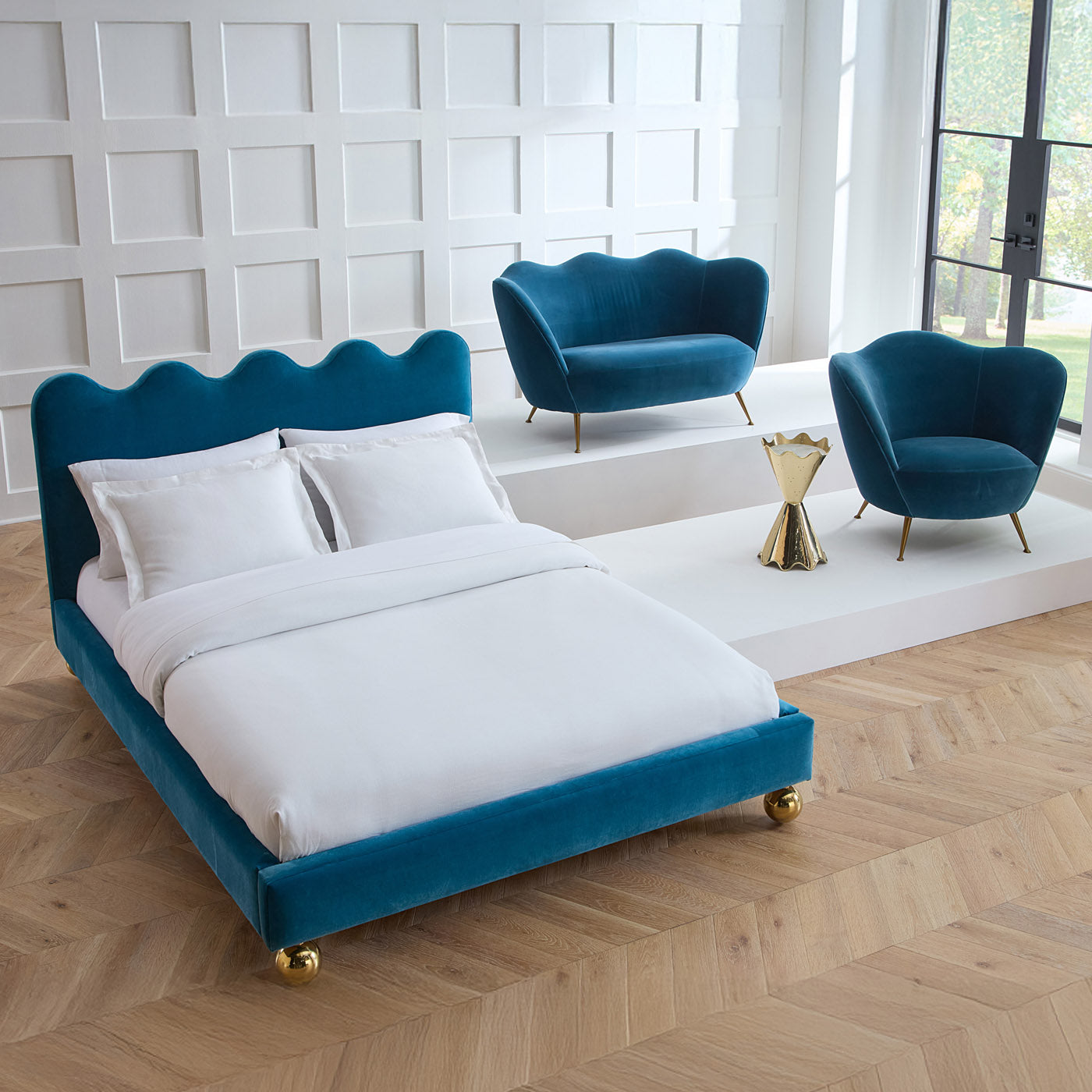 Jonathan Adler Ripple Apartment Sofa | Varese Petrol