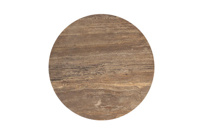 Richmond Interiors runder Travertin-Beistelltisch Russo braun mit Schublade