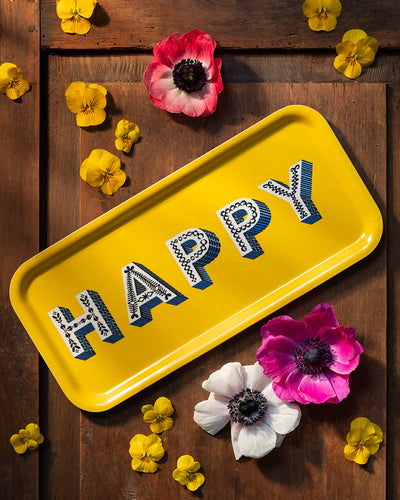 Jamida of Sweden Tablett HAPPY Gelb | 32x15 cm