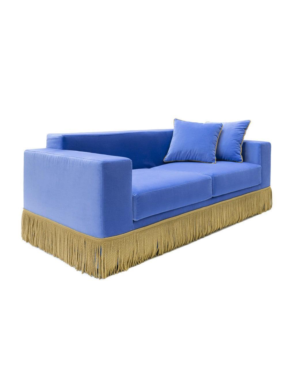 Abhika 2-Sitzer Samtsofa Gothit mit Fransen | 200 cm
