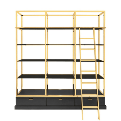 Abhika Bücherregal Kennedy mit Leiter Gold | 218x240 cm