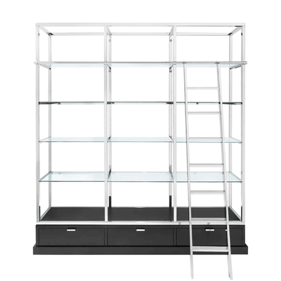 Abhika Bücherregal Kennedy mit Leiter Silber | 218x240 cm