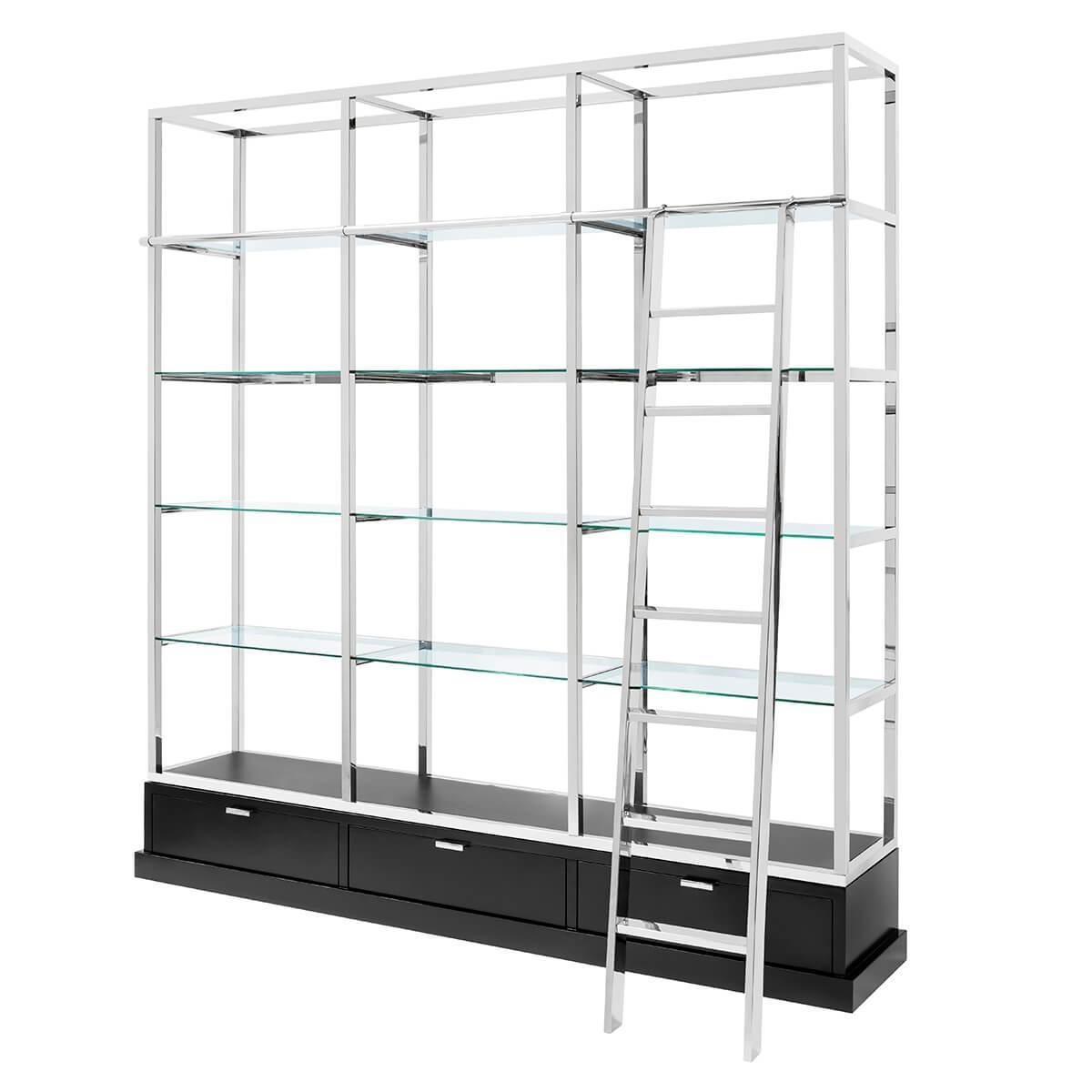 Abhika Bücherregal Kennedy mit Leiter Silber | 218x240 cm