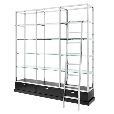 Abhika Bücherregal Kennedy mit Leiter Silber | 218x240 cm