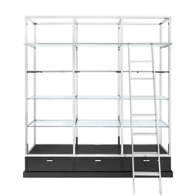 Abhika Bücherregal Kennedy mit Leiter Silber | 218x240 cm
