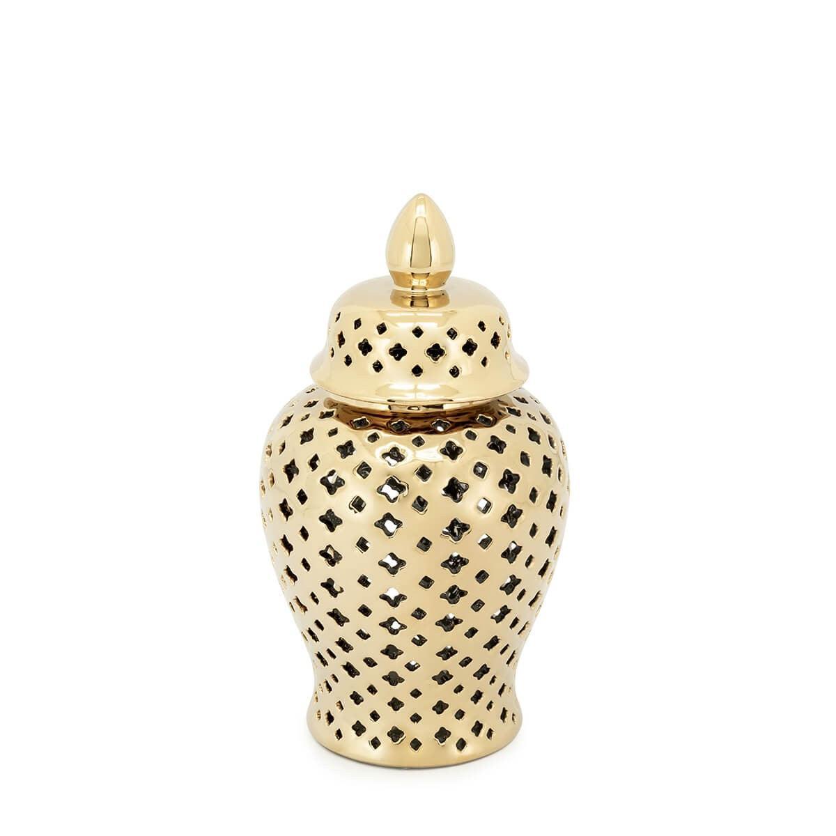 Abhika Handgefertigtes Keramikgefäß & Potiche Ming Cross Gold | H 28 cm