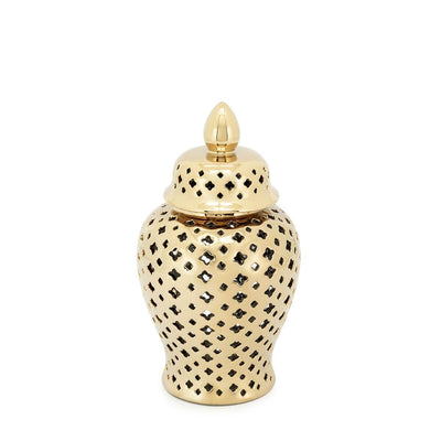 Abhika Handgefertigtes Keramikgefäß & Potiche Ming Cross Gold | H 28 cm