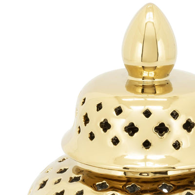 Abhika Handgefertigtes Keramikgefäß & Potiche Ming Cross Gold | H 28 cm