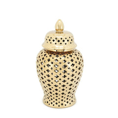 Abhika Handgefertigtes Keramikgefäß & Potiche Ming Cross Gold | H 38 cm