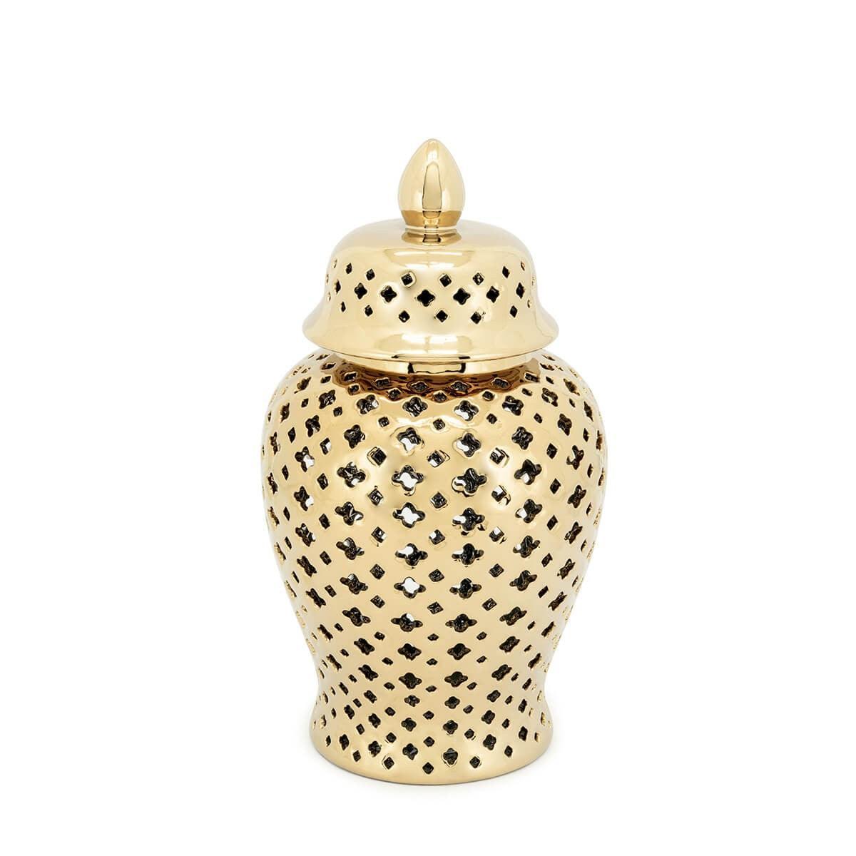 Abhika Handgefertigtes Keramikgefäß & Potiche Ming Cross Gold | H 38 cm