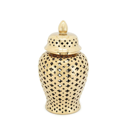 Abhika Handgefertigtes Keramikgefäß & Potiche Ming Cross Gold | H 38 cm
