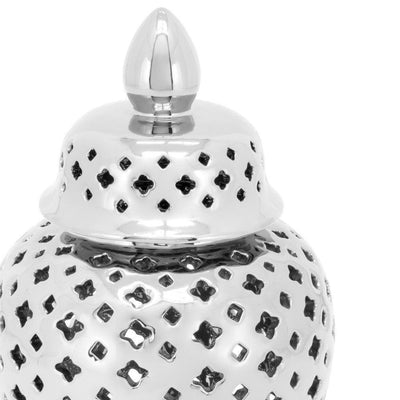 Abhika Handgefertigtes Keramikgefäß & Potiche Ming Cross Silber | H 28 cm