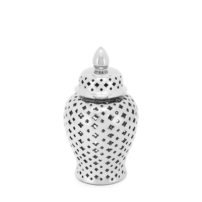 Abhika Handgefertigtes Keramikgefäß & Potiche Ming Cross Silber | H 28 cm